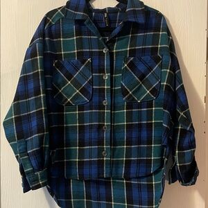 Zara Blue and Green Plaid Button Down Shacket